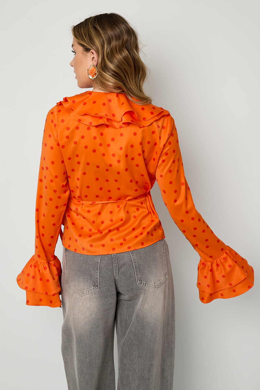 Elegante Top met Ruches en Stippen