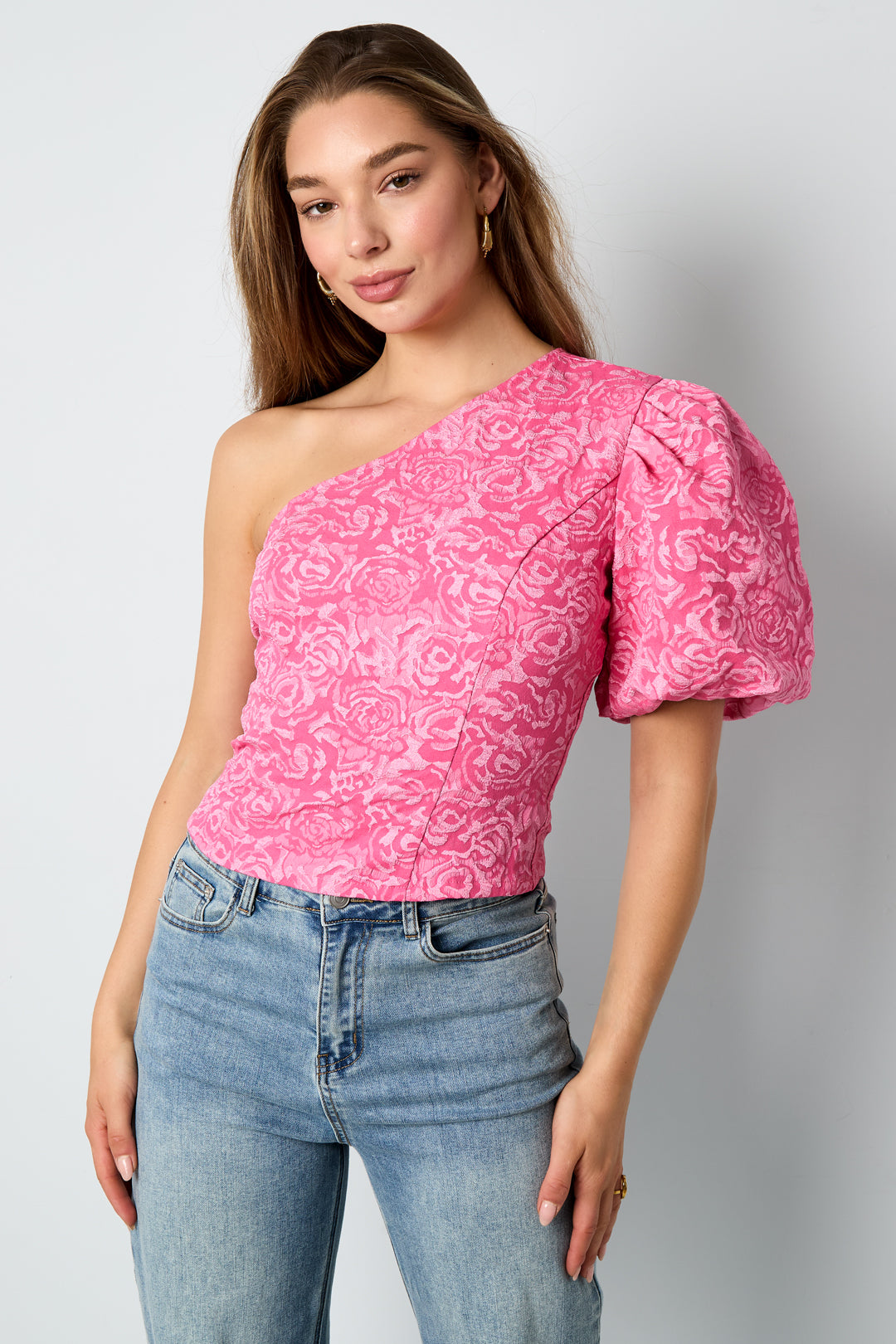 Één-Schouder Top met Bloemenprint