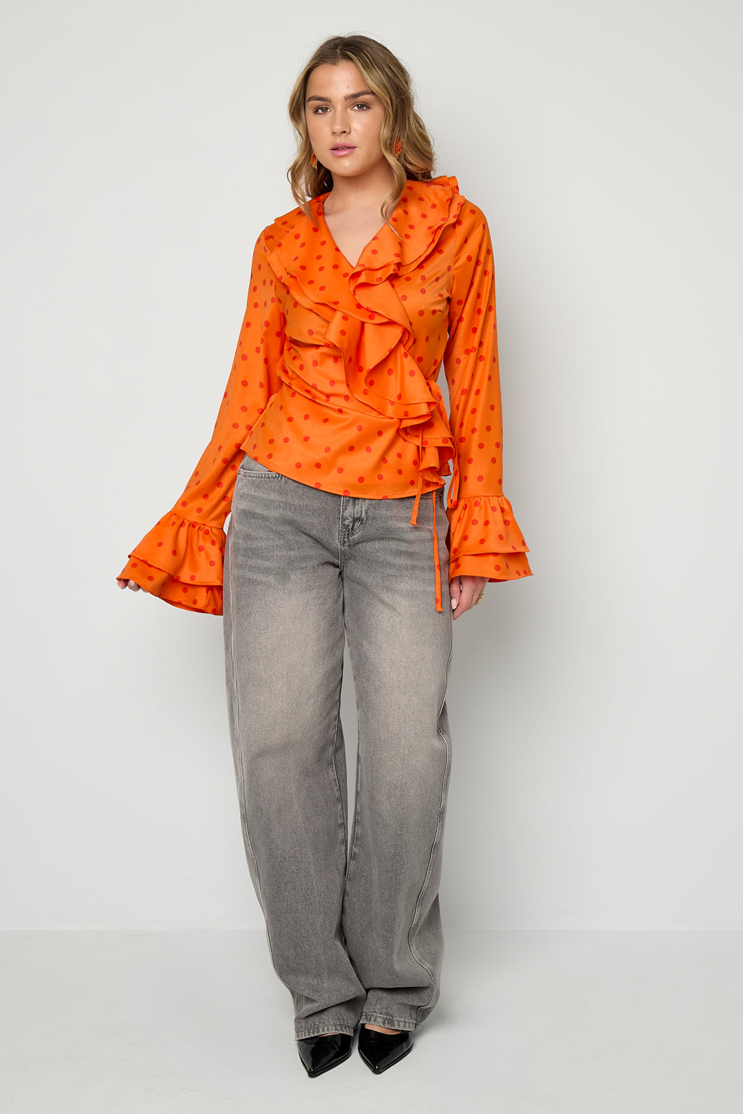 Elegante Top met Ruches en Stippen
