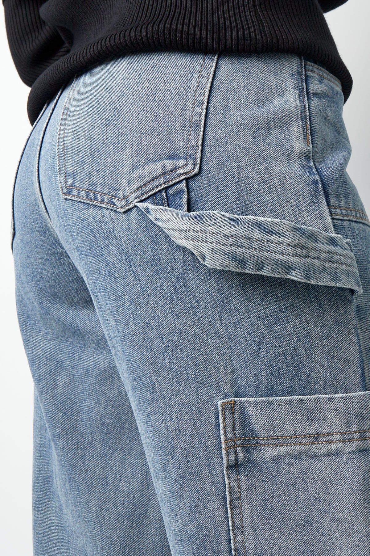 Katoen Geweven Vrouwen Rechte Jeans Casual Effen Kleur Medium Indigo
