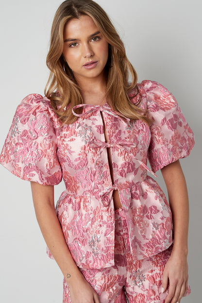 Top met Bloemenprint en Strikdetail