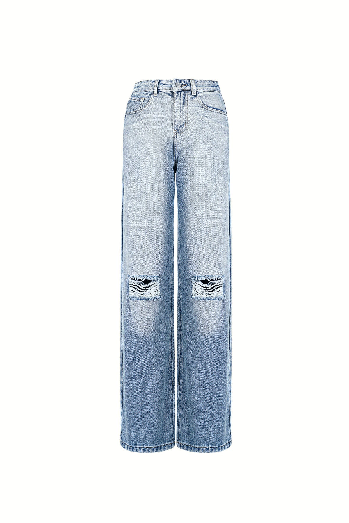 Straight Leg Jeans met Ripped Details