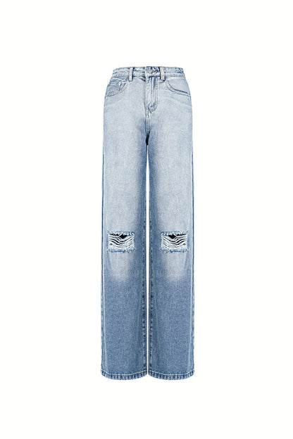 Straight Leg Jeans met Ripped Details