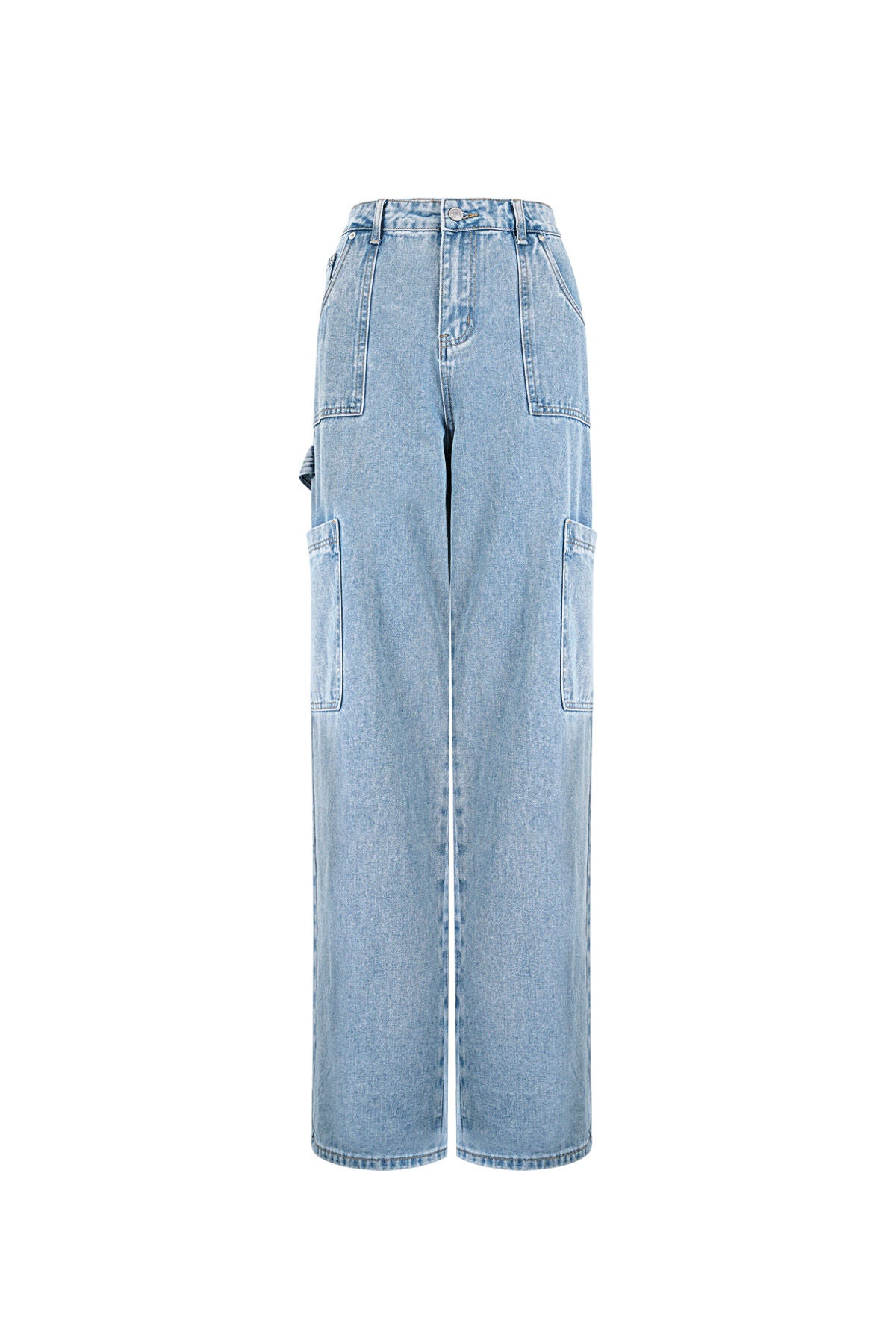 Katoen Geweven Vrouwen Rechte Jeans Casual Effen Kleur Medium Indigo