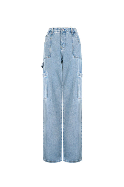 Katoen Geweven Vrouwen Rechte Jeans Casual Effen Kleur Medium Indigo