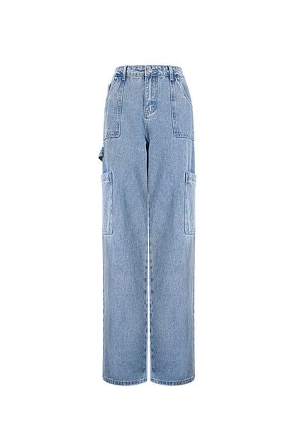 Katoen Geweven Vrouwen Rechte Jeans Casual Effen Kleur Medium Indigo