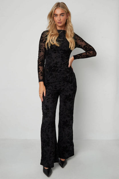Flared Broek met Bloemenstructuur