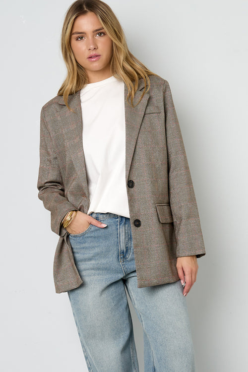 Geruite Blazer Klassieke Pasvorm