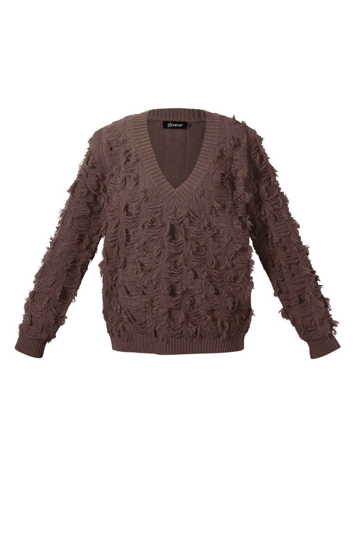 Gebreide V-Hals Trui met Franjes