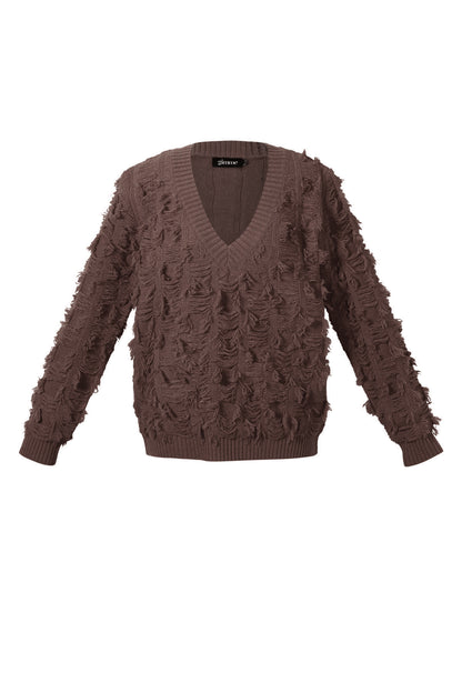 Gebreide V-Hals Trui met Franjes