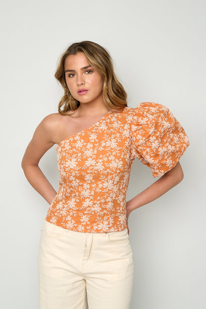 Één-Schouder Top met Bloemenprint