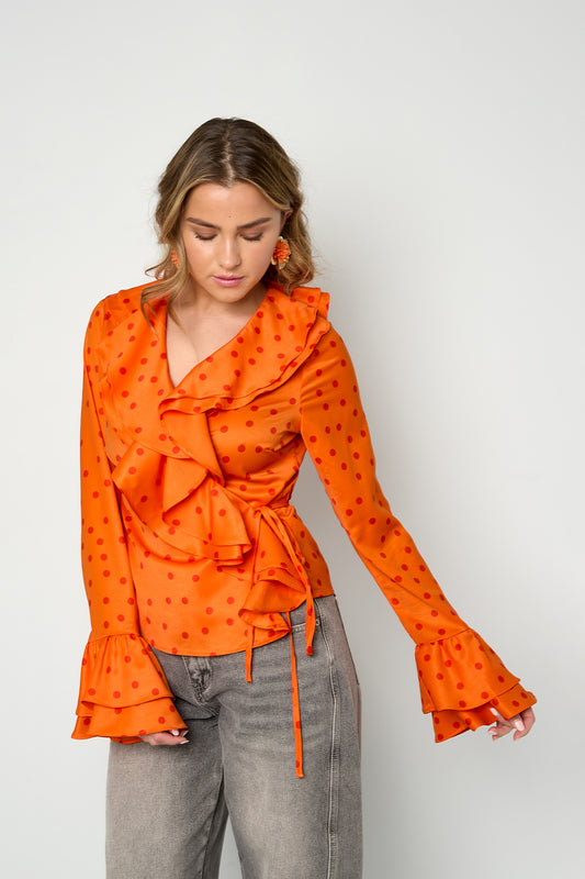 Elegante Top met Ruches en Stippen