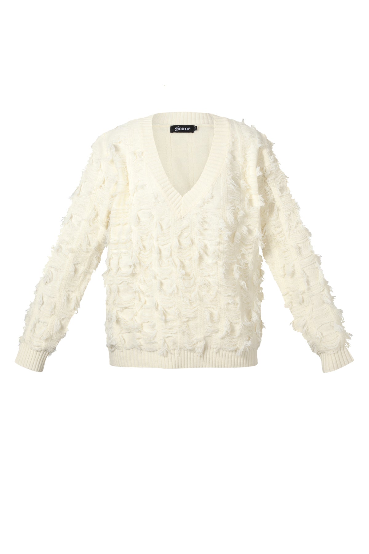 Gebreide V-Hals Trui met Franjes