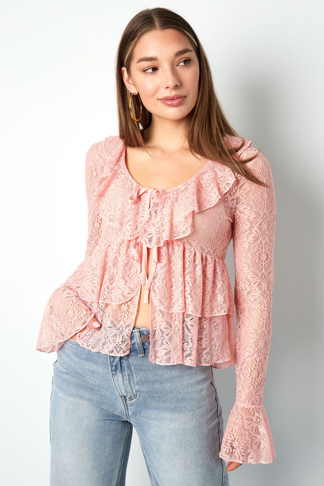 Kanten Shirt met Ruches