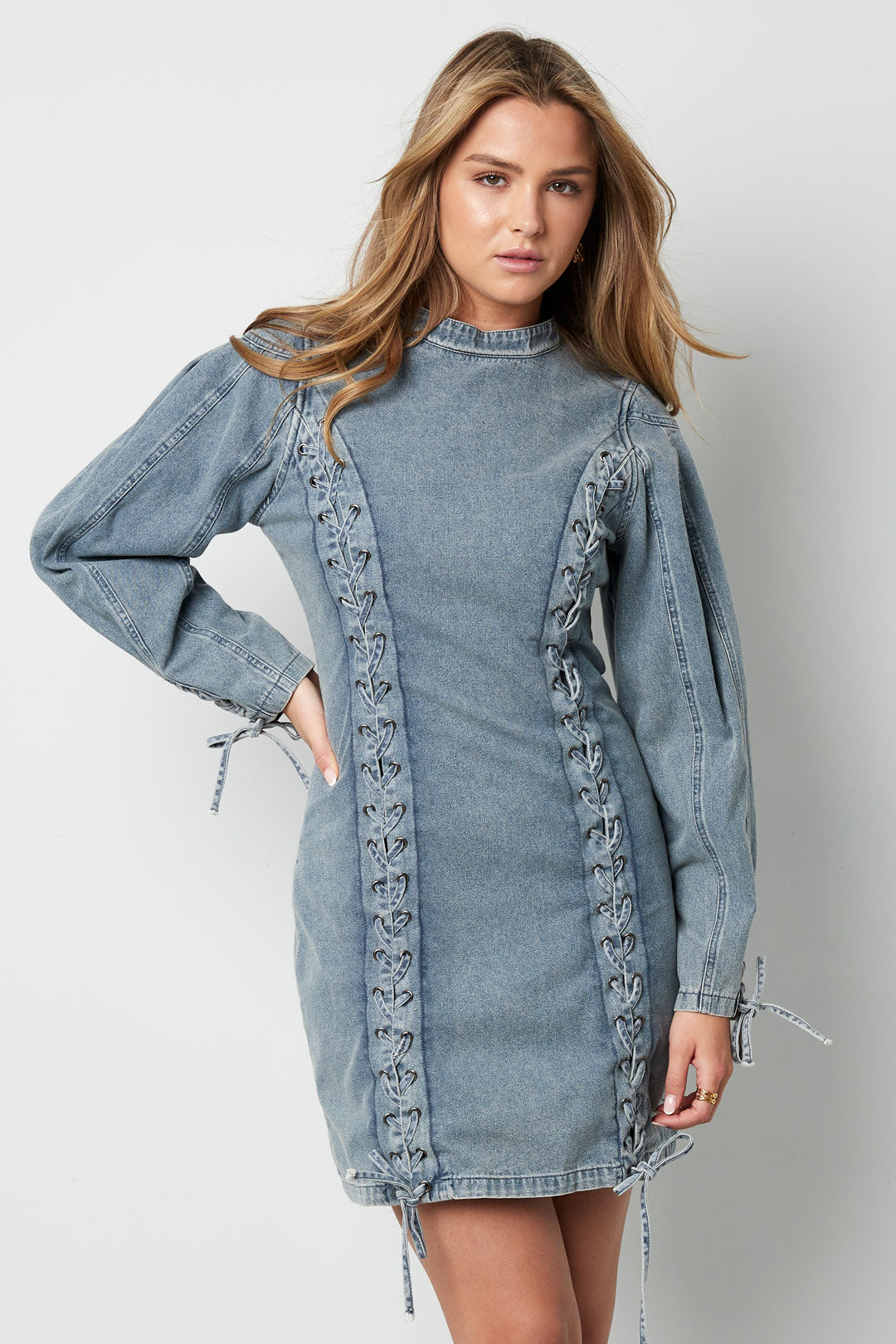 Denim Jurk met Strikdetails