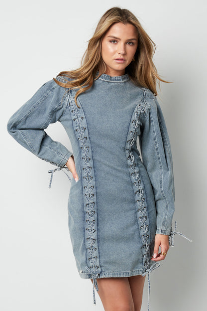 Denim Jurk met Strikdetails