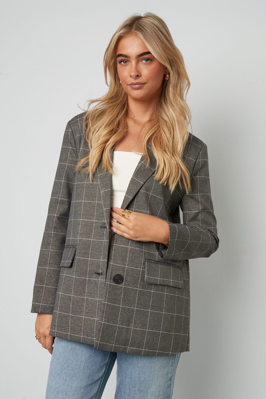 Geruite Blazer Klassieke Pasvorm